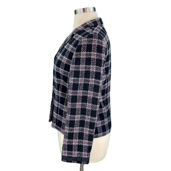 Requirements Petite Classic Black and Pink Plaid Tweed Jacket - Picture 11 of 14